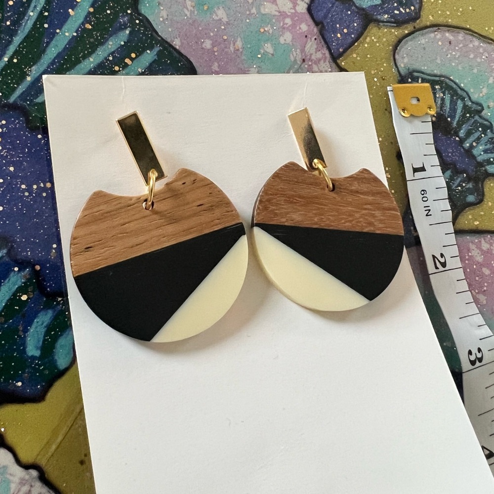 Gold, Wood & Acrylic Earrings